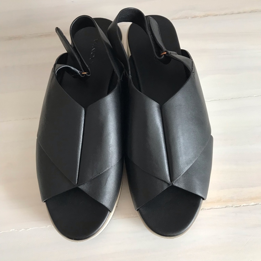 Vince Jenaya Platform Sandals Black Leather Open Toe Adjustable Strap Size 9.5 - Picture 3 of 8